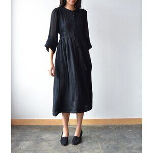 APIECE APART "GHOST RANCH" BLACK LINEN BLEND LONG SLEEVED MIDI DRESS SZ 4